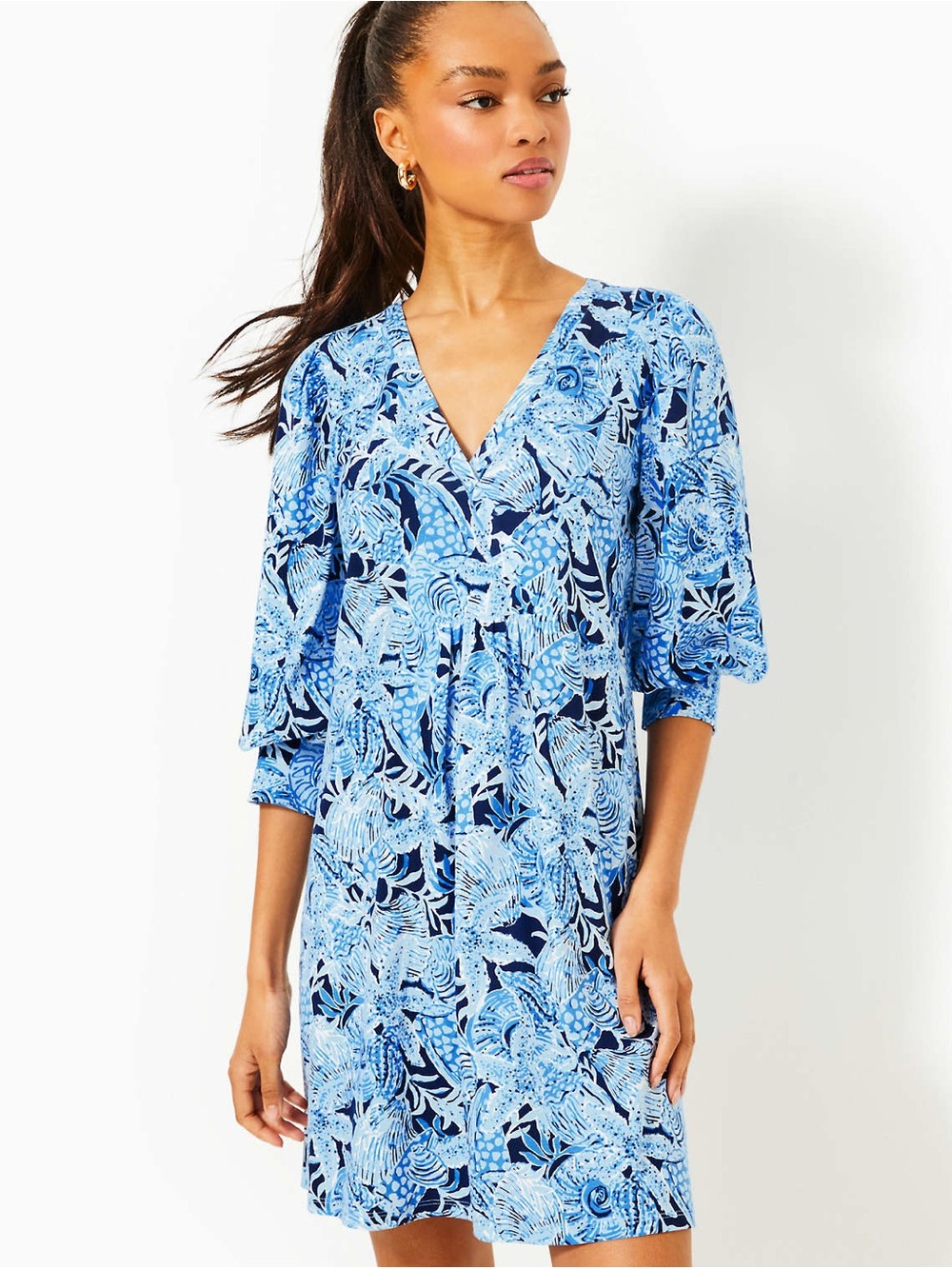 NWOT Lilly Pulitzer Cass Mini Dress Blue Floral Cotton Vacation Resort Large